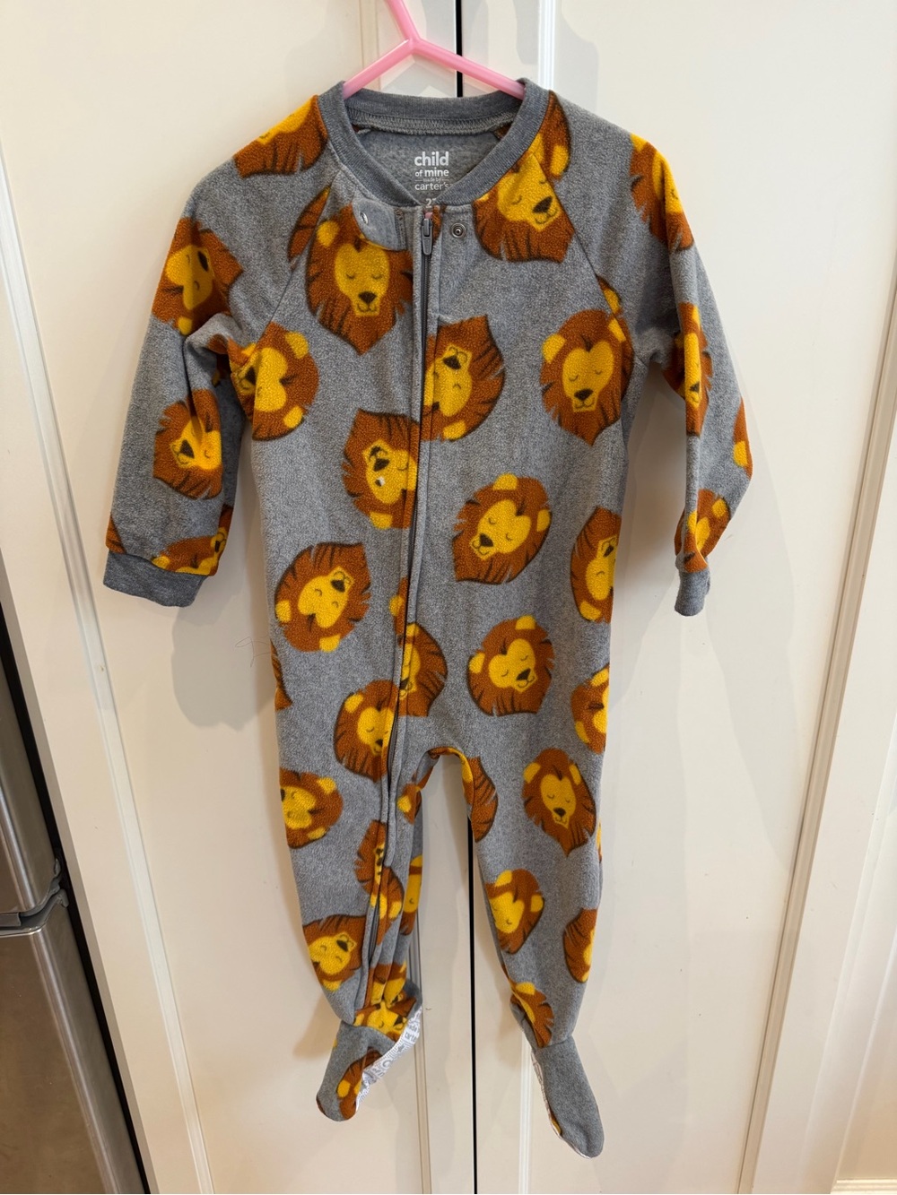 Child of mine 2t Gray Lion Print Fleece One-Piece Pajamas